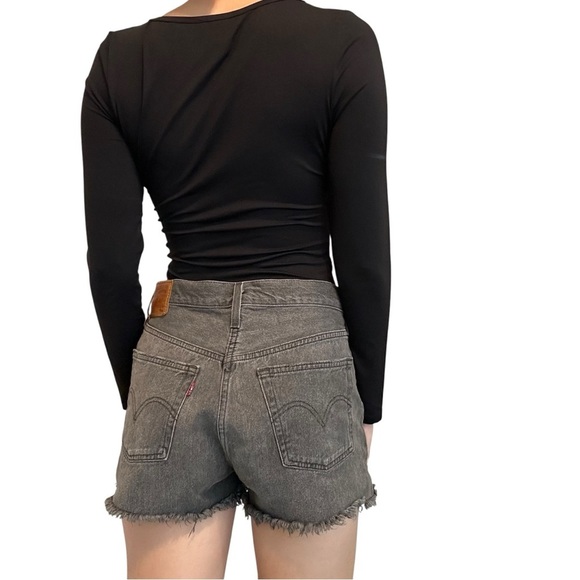 House of Harlow 1960 Long Sleeve Bodysuit Black Square Neck Scoop Size Small - Picture 2 of 7